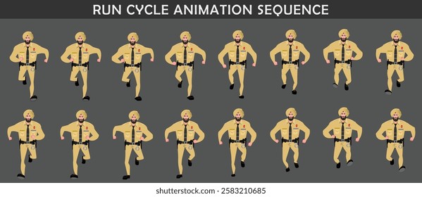 
Police Officer Character run cycle animation sequence. Front running frame by frame animation sprite sheet.