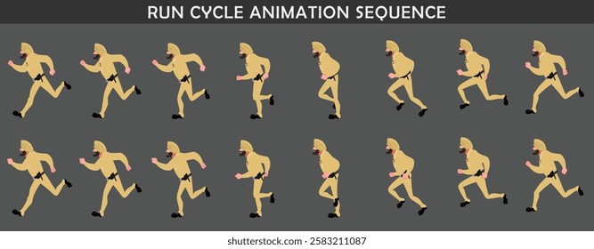 
Police Officer Character run cycle animation sequence. Side running frame by frame animation sprite sheet.