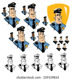 police officer character set. sketch cartoon portrait