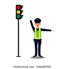 Police Officer Character with Uniform Flat Vector 