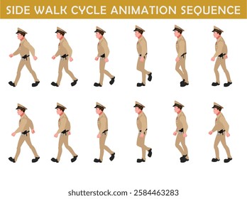 Police Officer Character walk cycle animation sequence. side walk frame by frame animation sprite sheet.