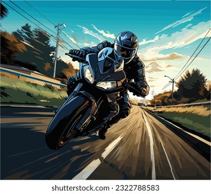 A police officer chasing a bank robber on a high speed motorcycle