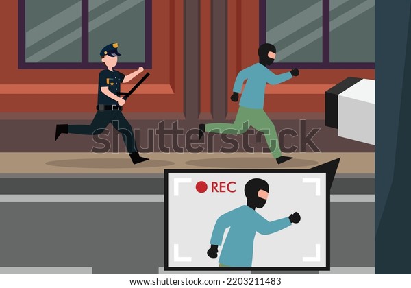 Police Officer Chasing Thief Caught On Stock Vector (Royalty Free ...