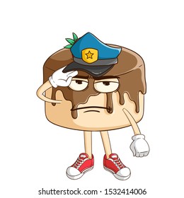 Police officer of chocolate pudding cartoon character with funny expression