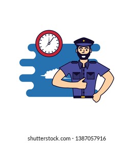 police officer with clock time