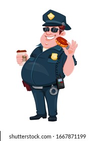 Police Officer Coffee Donut Funny Cartoon Stock Vector Royalty Free