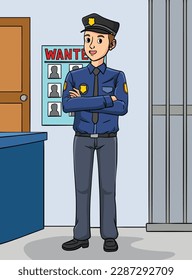 Police Officer Colored Cartoon Illustration