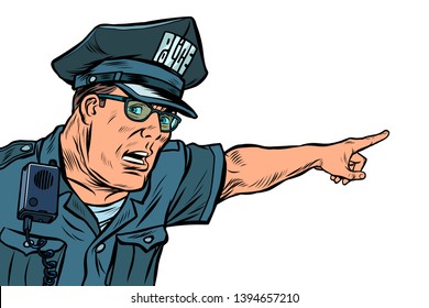 police officer cop points directions. isolate on white background. Pop art retro vector illustration kitsch vintage