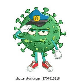 Police officer of coronavirus cartoon character with funny expression