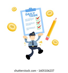 police officer and daily task checklist form business cartoon doodle flat design style vector illustration