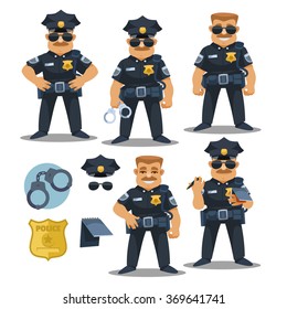 police officer  in dark uniform. cartoon illustration