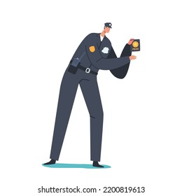 Police Officer with Document Isolated on White Background. Policeman or Cop Character Wear Uniform Defend Law, Security, Professional Guard, Patrol Personage Work. Cartoon People Vector Illustration