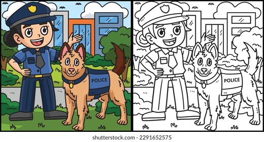 Ilustración de policías y perros