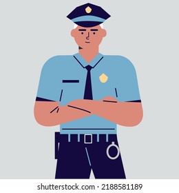 Police officer dressed in uniform. Policeman. Vector illustration in cartoon style