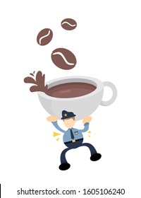 police officer and drink coffee beverage cartoon doodle flat design style vector illustration