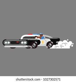 Police officer drives a car and shoot