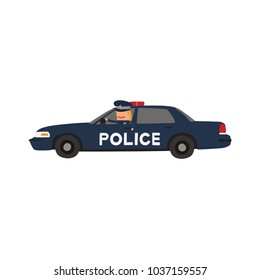 Police officer driving a police car, vector illustration design. Police collection.