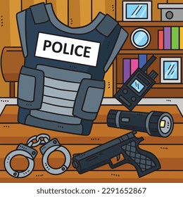 Police Officer Equipment Colored Cartoon