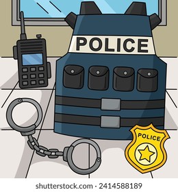 Police Officer Equipment Colored Cartoon 