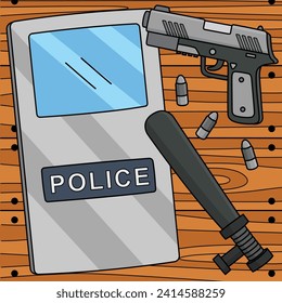 Police Officer Equipment Colored Cartoon 