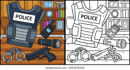 Police Officer Equipment Coloring Illustration