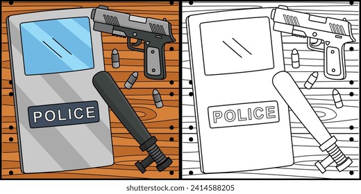 Police Officer Equipment Coloring Illustration