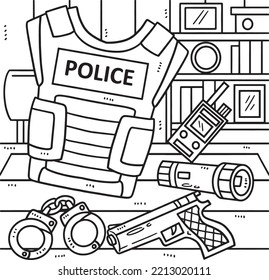 Police Officer Equipment Coloring Page for Kids