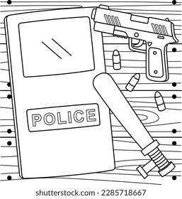 Police Officer Equipment Coloring Page for Kids