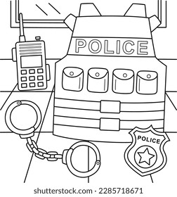 Police Officer Equipment Coloring Page for Kids