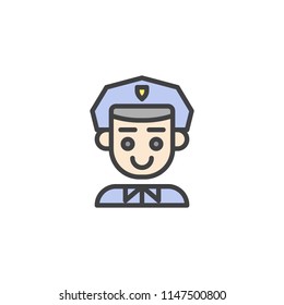 Police Officer filled outline icon, line vector sign, linear colorful pictogram isolated on white. Police man symbol, logo illustration. Pixel perfect vector graphics