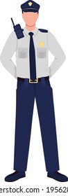 Police officer flat color vector faceless character. Policeman in uniform. Patrol guard. Law enforcement. Essential worker isolated cartoon illustration for web graphic design and animation