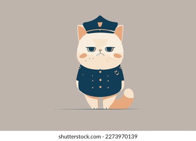 Сat police officer flat illustration.