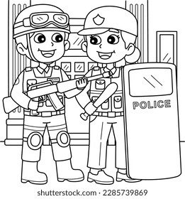 Police Officer with Full Gear Coloring Page 