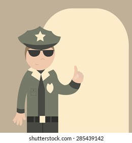 Police officer gives instructions. Vector illustration