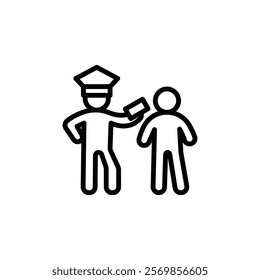 Police officer giving fine icon Black and white outline vector