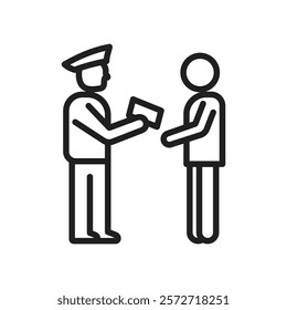 Police officer giving fine icon Simple thin outline