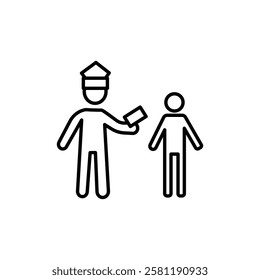 Police officer giving fine icon Thin line art isolated