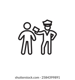 Police officer giving fine icon black and white vector outline sign