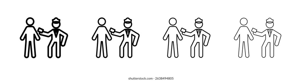 Police officer giving fine icon Outline sign symbol set