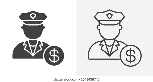 Police officer giving fine icon Line graphics illustration