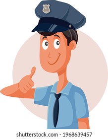 Police Officer Giving Thumbs Up Sign. Friendly policemen making OK gesture of approval vector cartoon illustration
