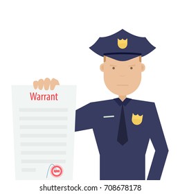 Police officer holding arrest warrant. Clipartimage isolated on white background