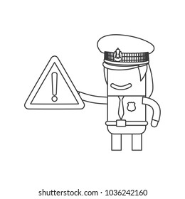 Police officer holding a caution sign, vector illustration design. Police collection.