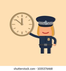 Police officer holding a clock, vector illustration design. Police collection.