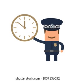 Police officer holding a clock, vector illustration design. Police collection.