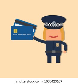 Police officer holding a credit card, vector illustration design. Police collection.