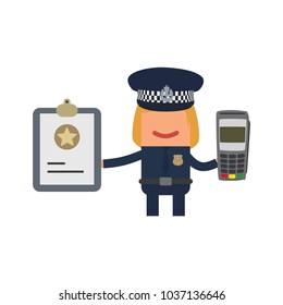 Police officer holding a police document and a point of sale, vector illustration design. Police collection.