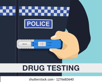 Police Officer Holding A Drug Testing Kit. Flat Vector Illustration.