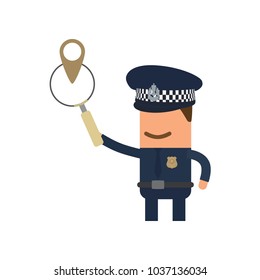 Police officer holding a magnifying glass, vector illustration design. Police collection.
