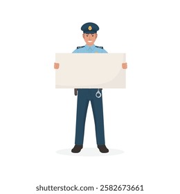 Police officer holding a sign board vector illustration